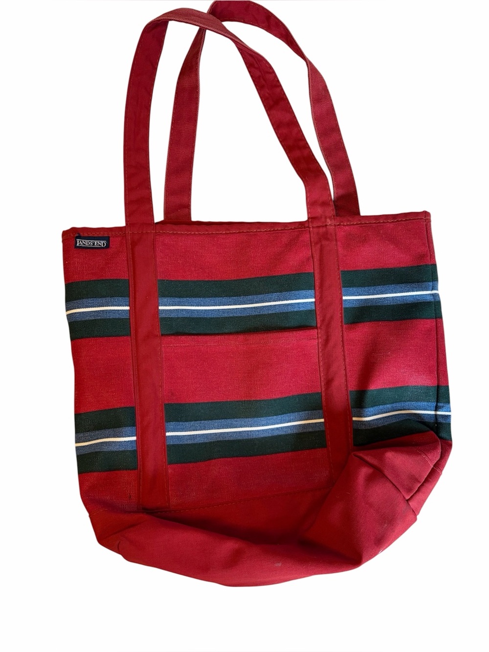 Vintage Land’s End tote bag with rugby stripes and full zip closure